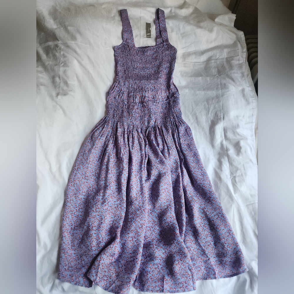 Jcrew Smocked midi dress in summer fields print Floral Purple Bnwt - Picture 8 of 13
